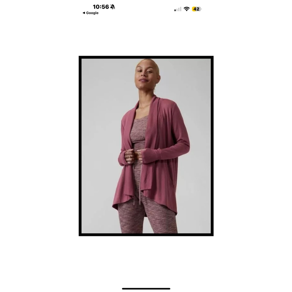 51. Athleta Pranayama Wrap Open Cardigan Sweater Women’s Large Rose - Picture 2 of 4